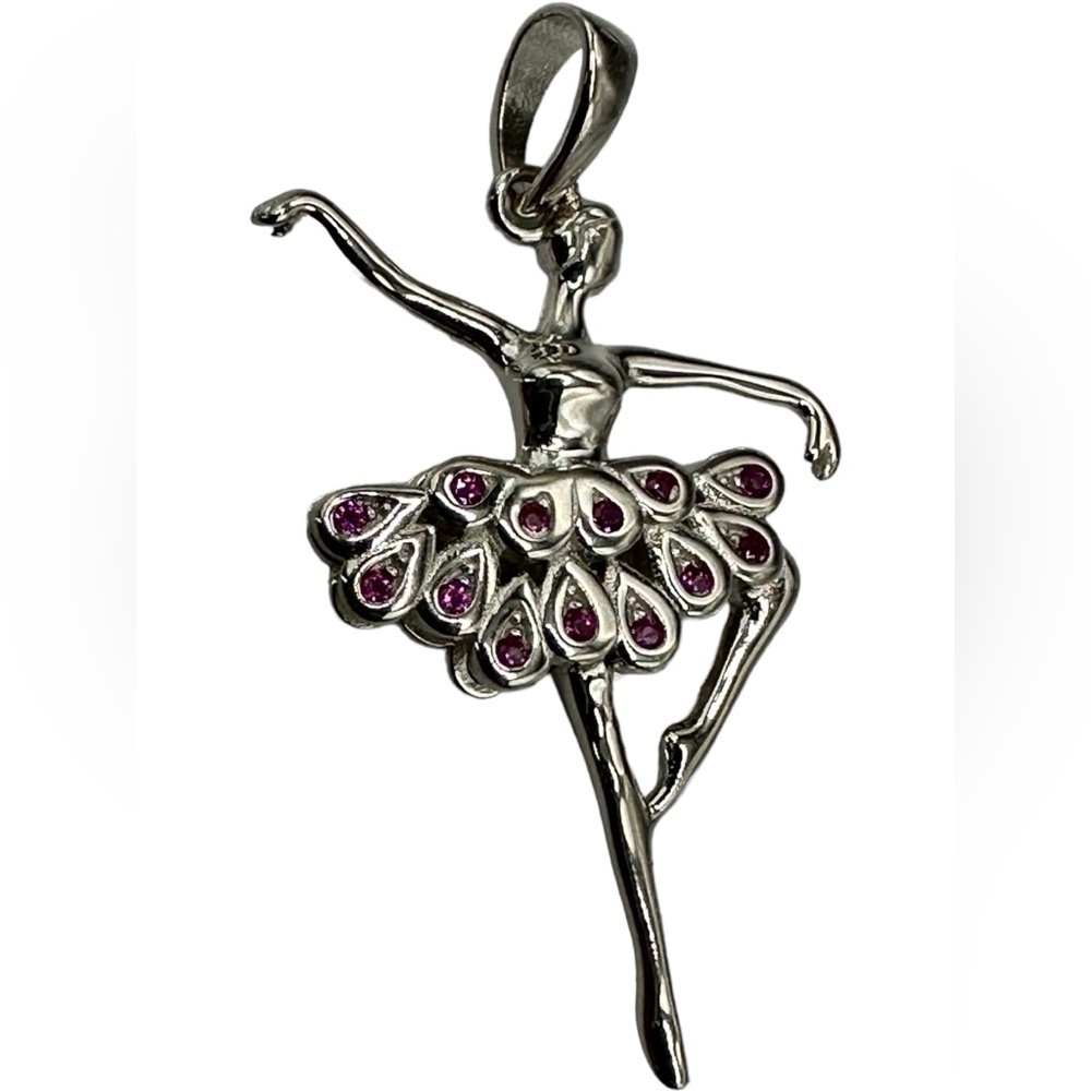 Sterling Silver Ballerina Ruby CZ Pendant 925 Sterling Silver BEAUTIFUL NEW! - Picture 10 of 14